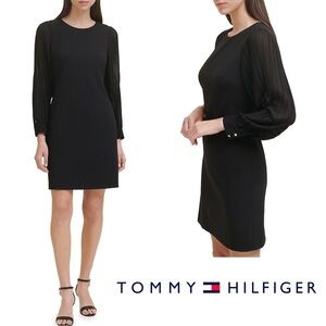 NWOT Tommy Hilfiger Knit Sheath Dress with Pleated Chiffon Sleeves Size 4